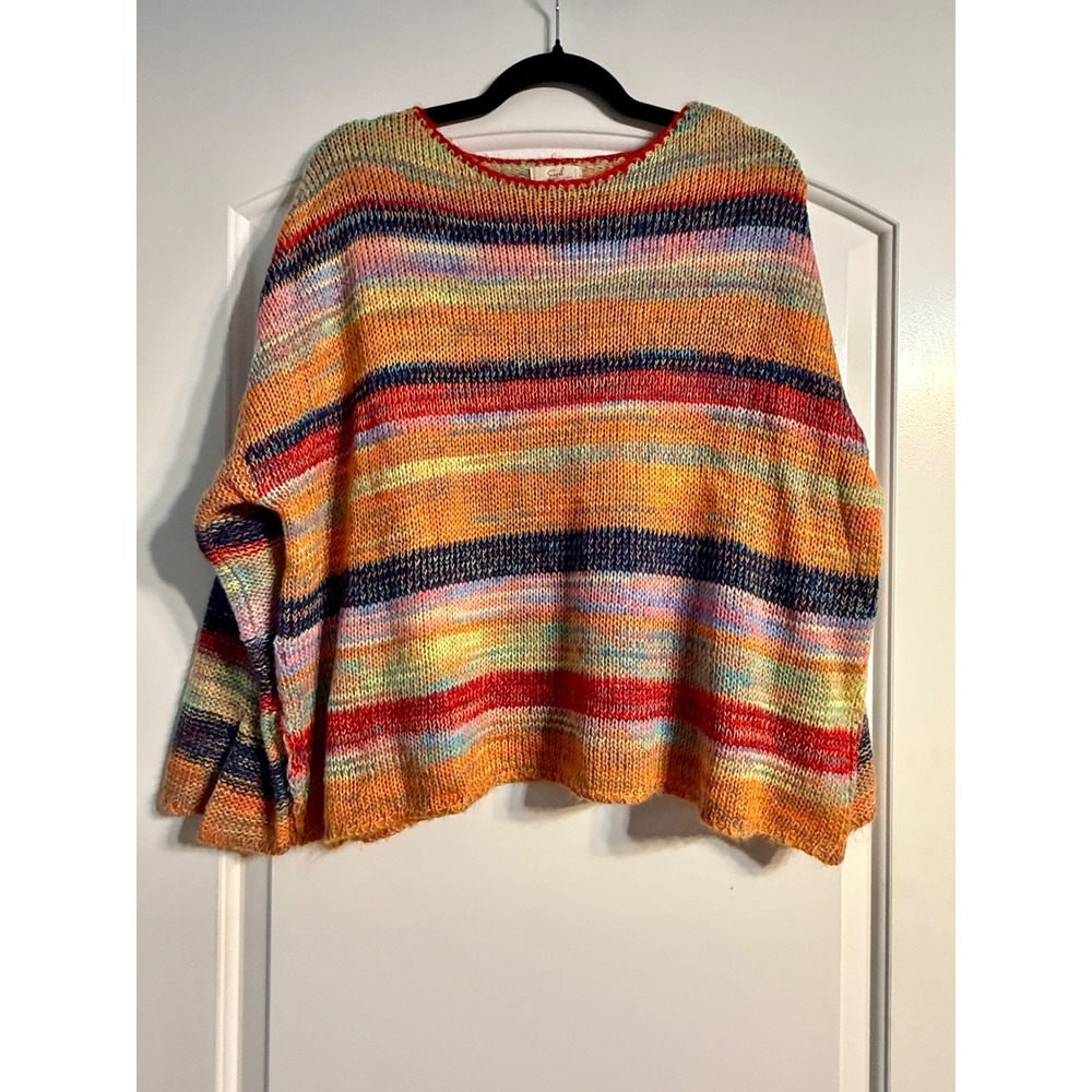 Easel Striped Sweater M Multi-color Oversized Bell Sleeve Boho Slouchy Cozy